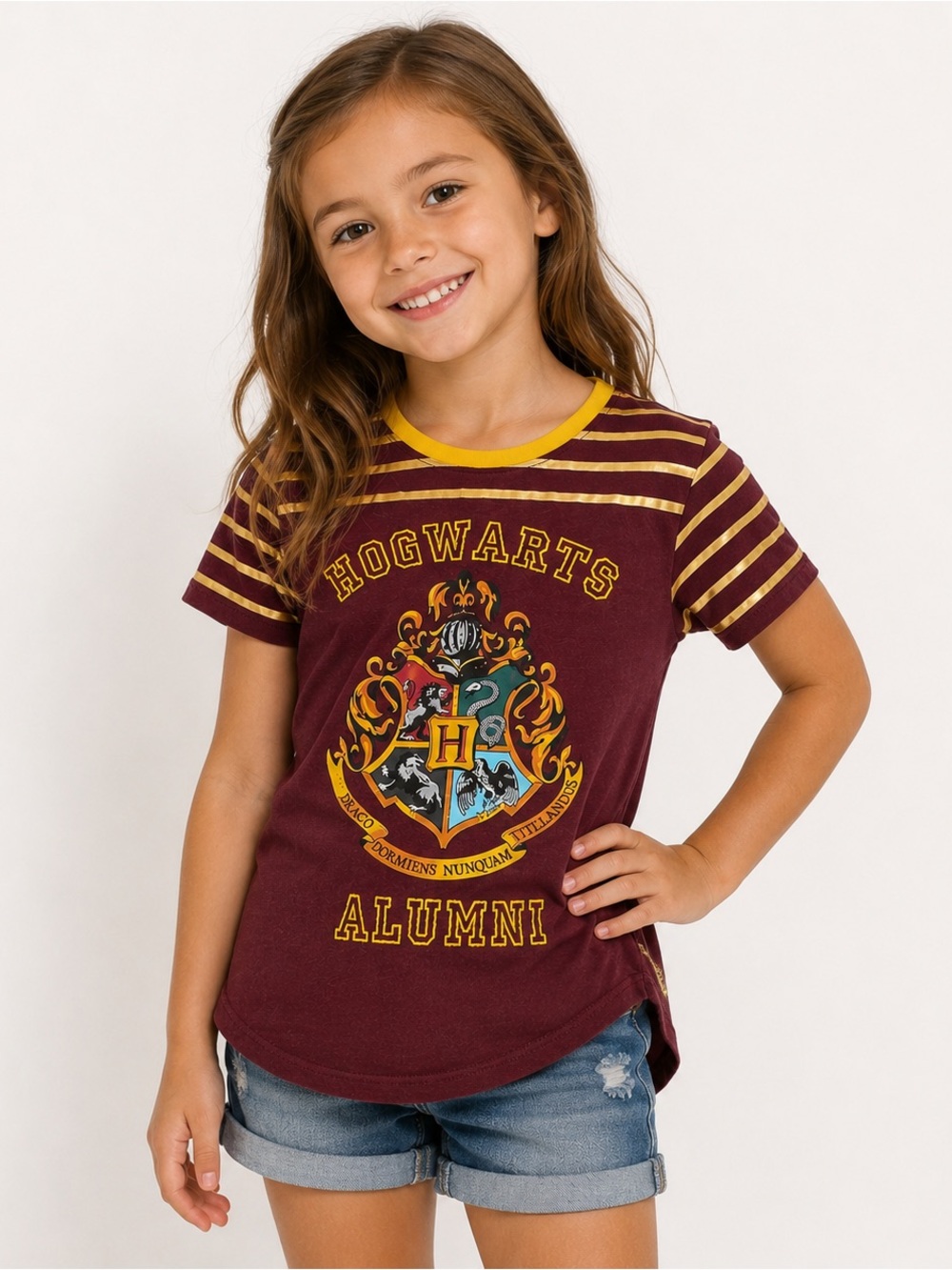 Youth Harry Potter Hogwarts Alumni Girls Tee Size 6/7 Burgundy Graphic